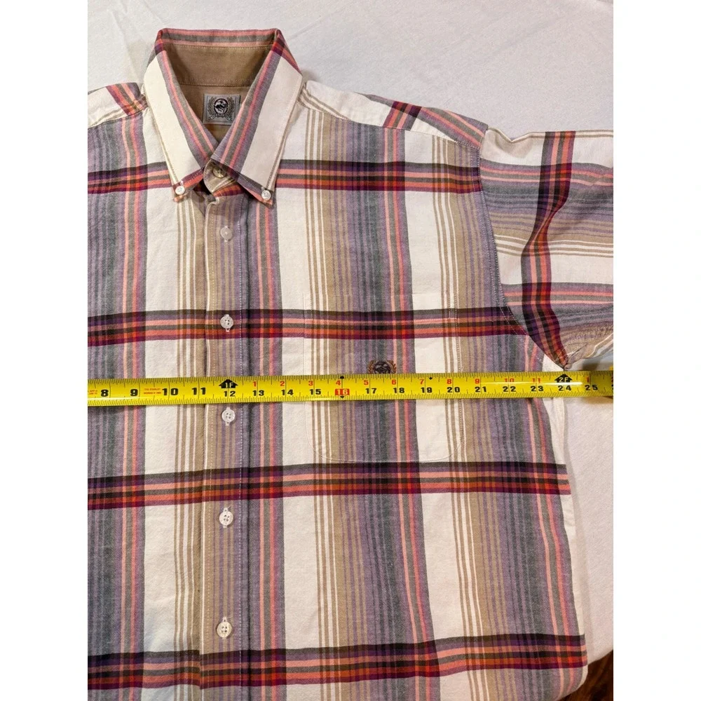 Cinch Button‎ Down Mens M Purple Tan Plaid Short Sleeve Western Casual Cowboy